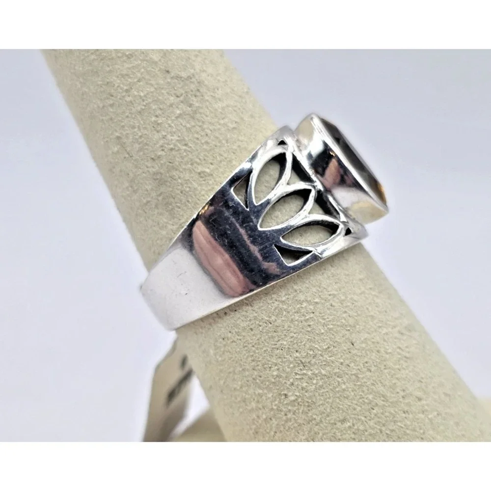 Citrine Faceted Marquise Ring Size 8 Sterling Silver 925 Wide Band Statement NWT